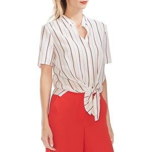 Vince Camuto Striped Tie Front Tee Button